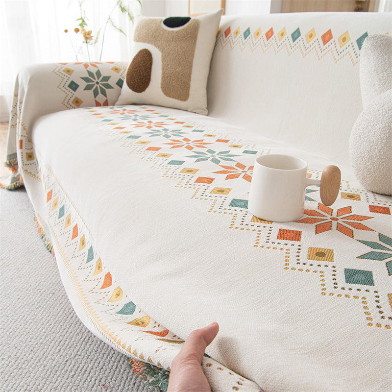 Omkeerbare chenille bankhoes - Boho plaid met franjes