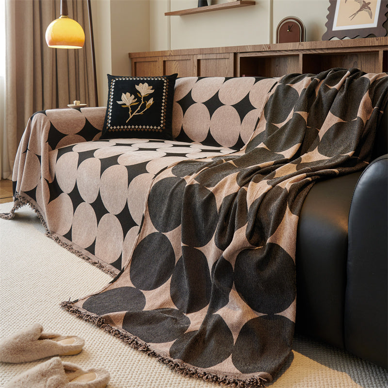 Omkeerbare chenille bankhoes - Geometrische plaid met franjes