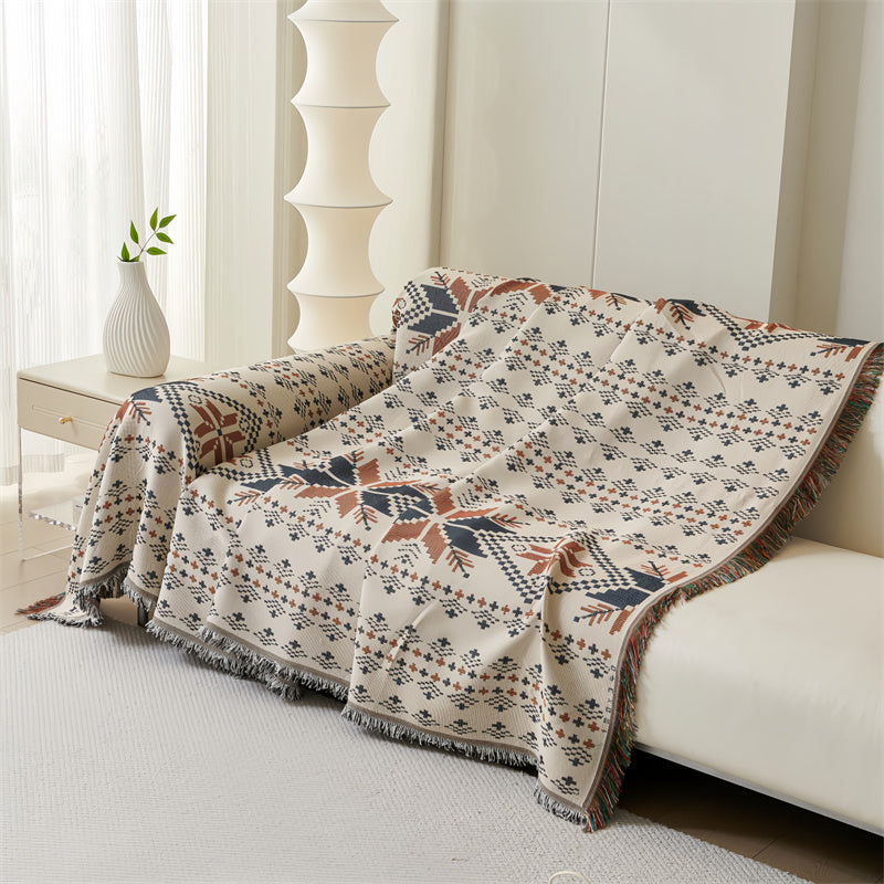 Boho bankhoes - Omkeerbare polyester plaid met franjes