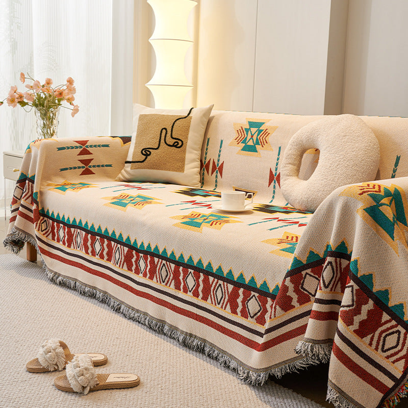 Boho bankhoes - Omkeerbare polyester plaid met franjes