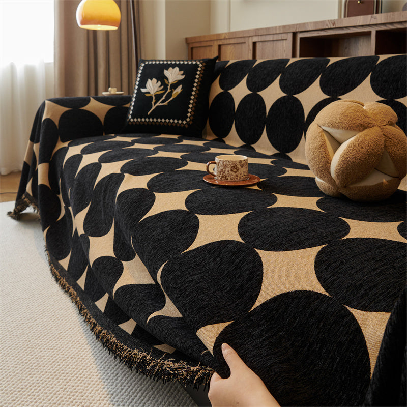 Omkeerbare chenille bankhoes - Geometrische plaid met franjes