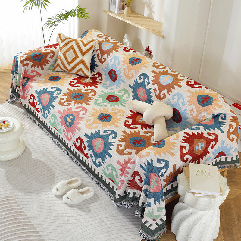 Boho bankhoes - Omkeerbare polyester plaid met franjes