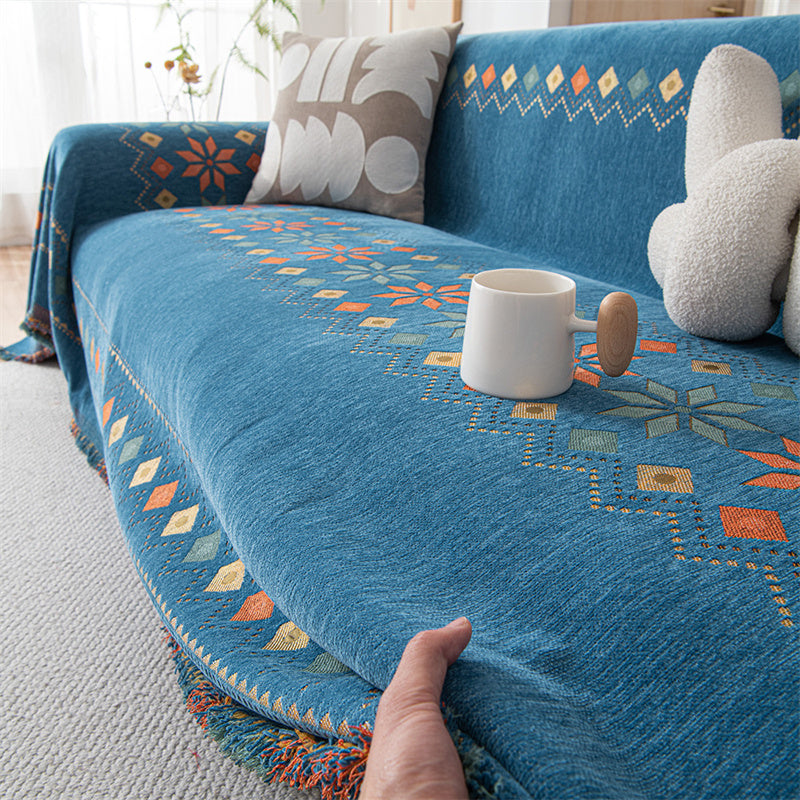 Omkeerbare chenille bankhoes - Boho plaid met franjes