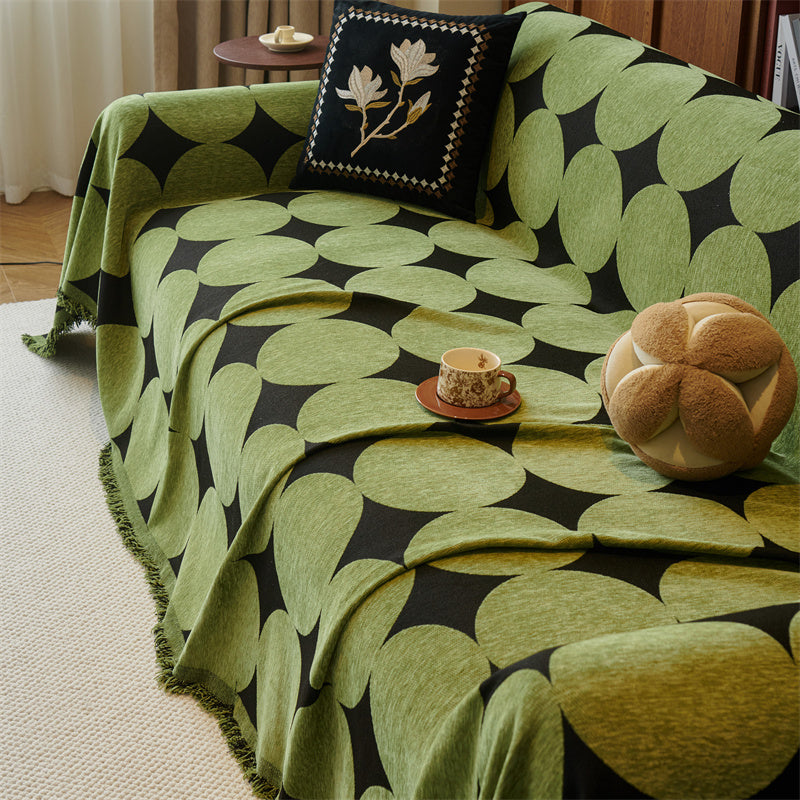 Omkeerbare chenille bankhoes - Geometrische plaid met franjes