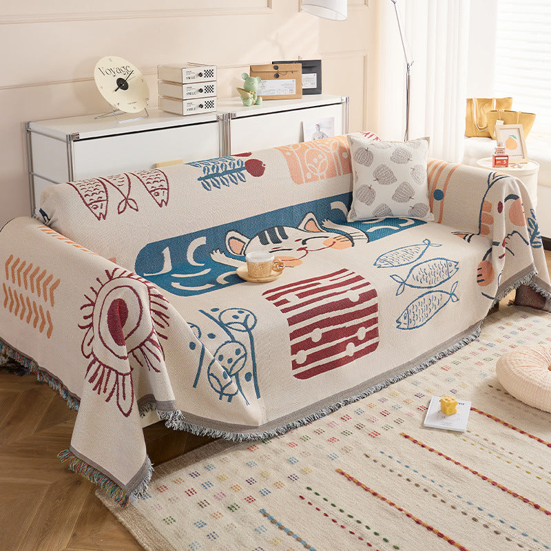 Boho bankhoes - Omkeerbare polyester plaid met franjes