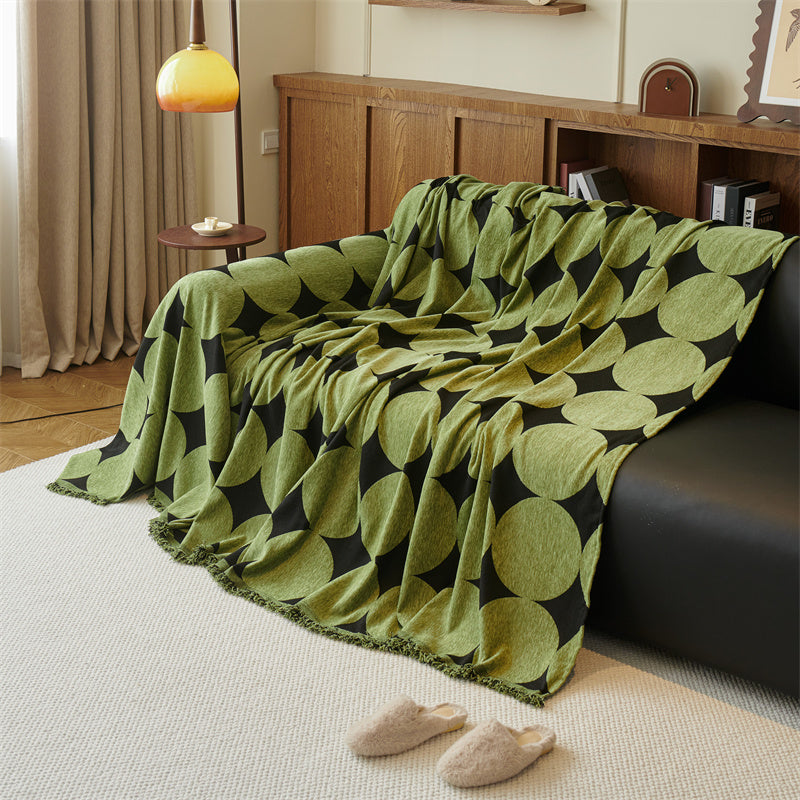 Omkeerbare chenille bankhoes - Geometrische plaid met franjes