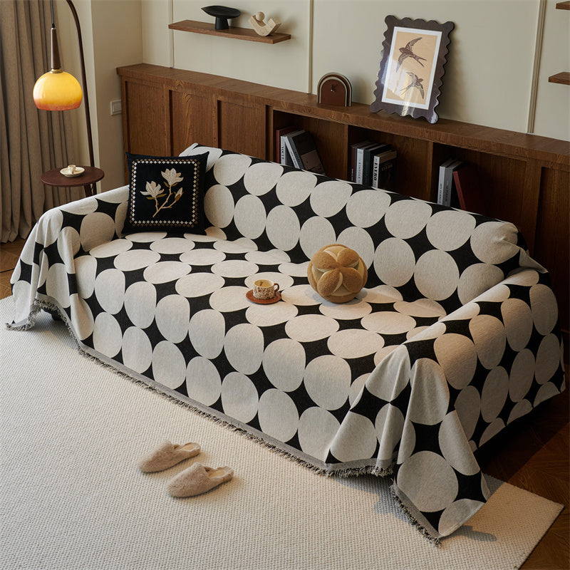 Omkeerbare chenille bankhoes - Geometrische plaid met franjes