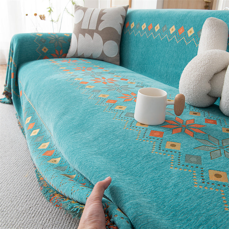 Omkeerbare chenille bankhoes - Boho plaid met franjes