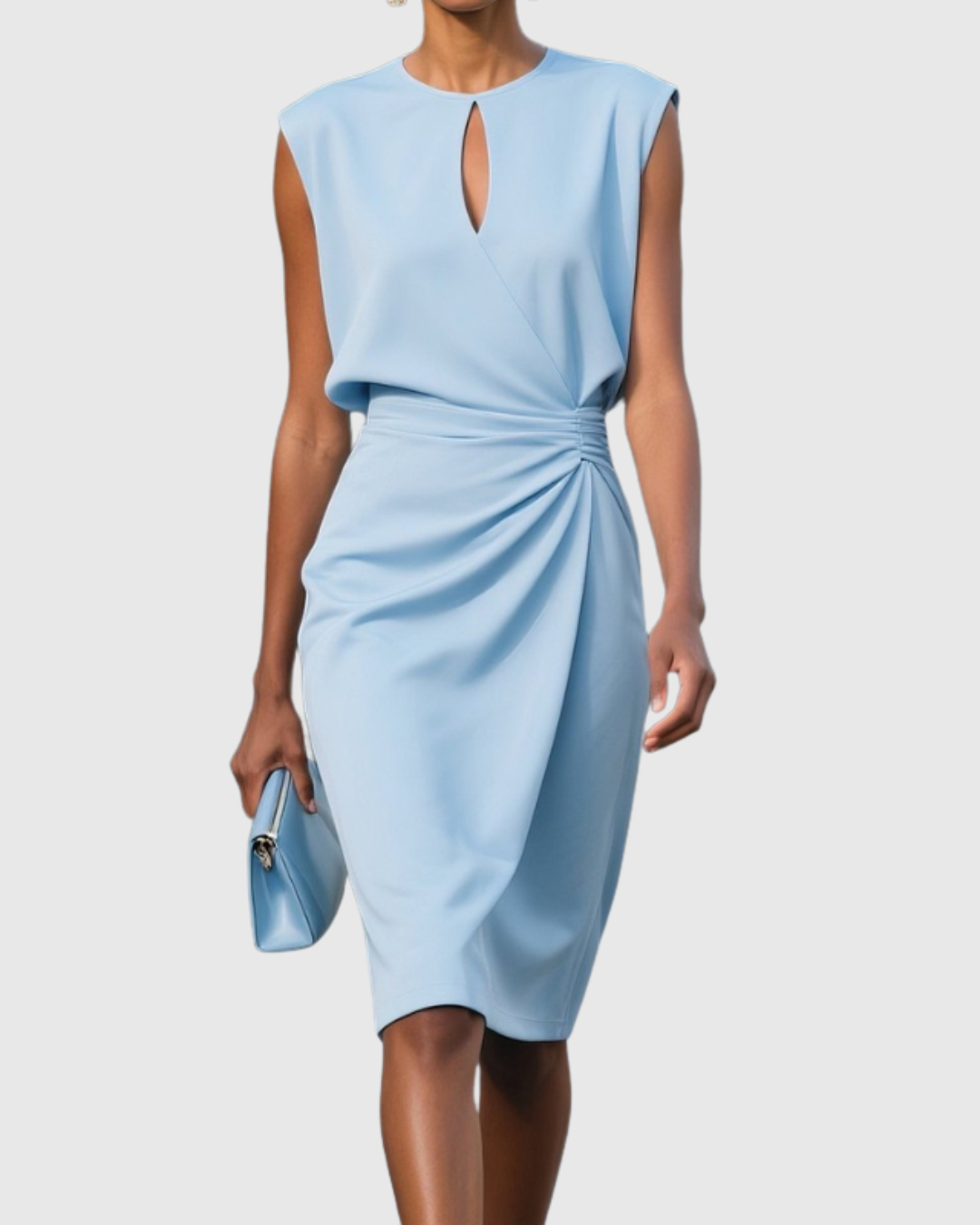 Elegante midi-jurk met gerimpelde taille