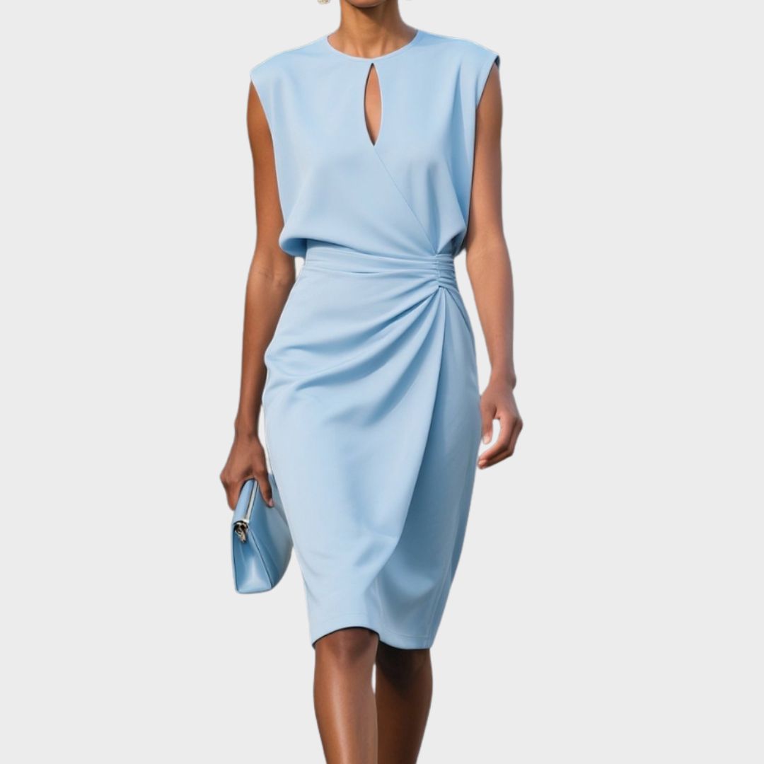 Elegante midi-jurk met gerimpelde taille