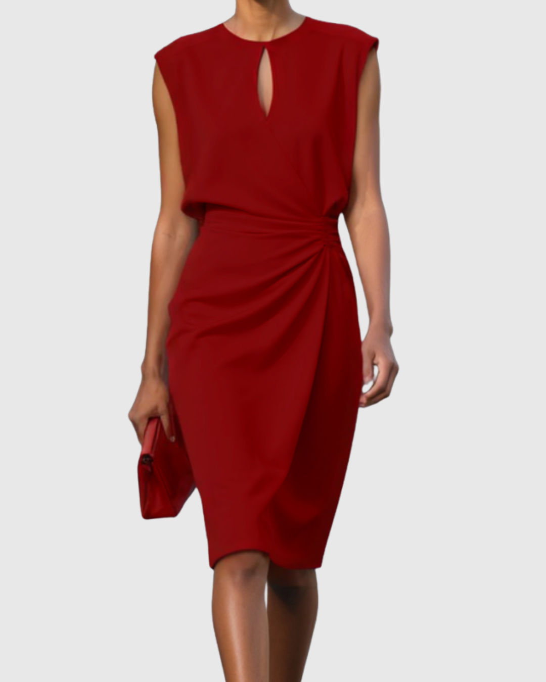 Elegante midi-jurk met gerimpelde taille