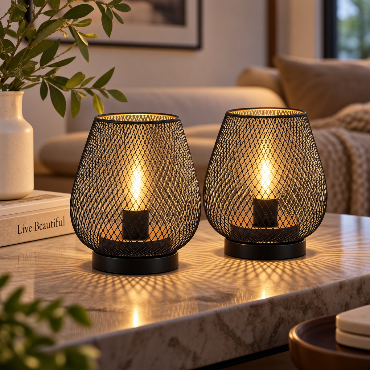 Draadloze LED tafellampen - Warm witte set van 2