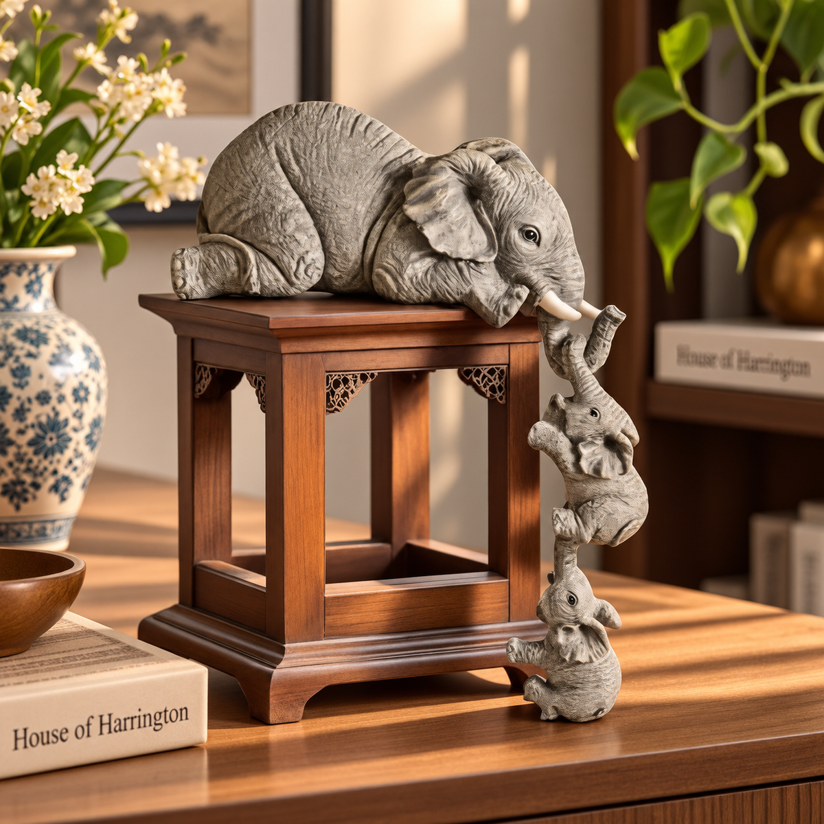 Retro olifantenbeeldjes - Decoratieve set van 3 in hars