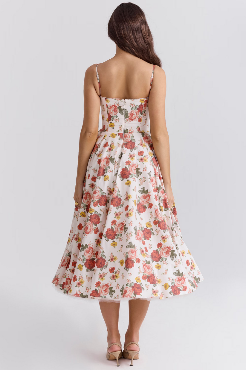 Elegante maxi-jurk met aansluitende top en uitlopende rok