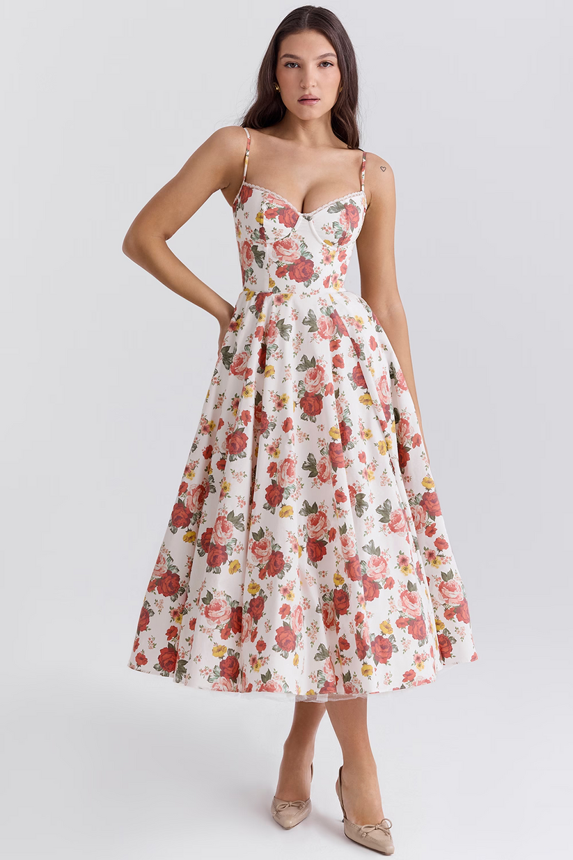 Elegante maxi-jurk met aansluitende top en uitlopende rok