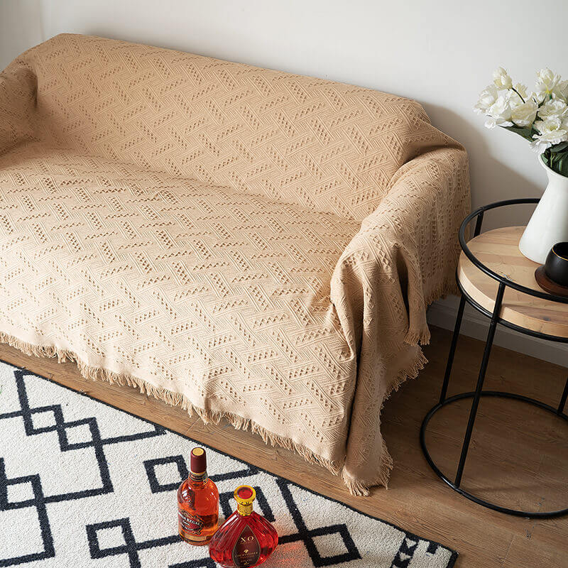 Geometrische bankplaid - Omkeerbare katoenmix met franjes