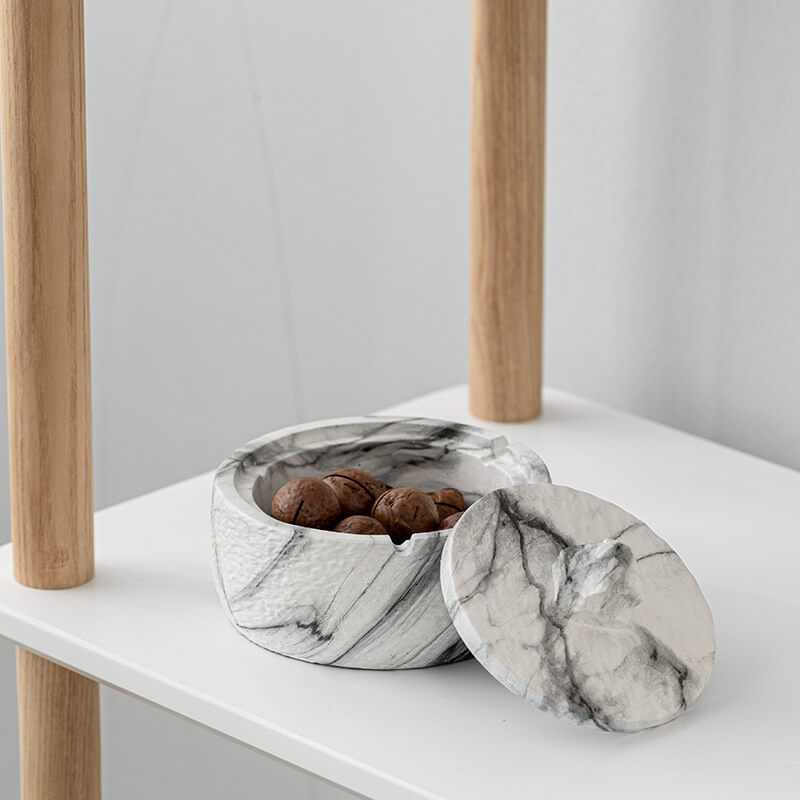 Keramische asbak met deksel - Rond decoratief ontwerp