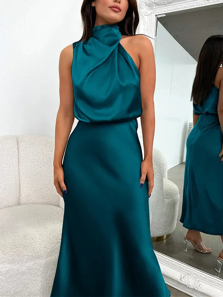 Glanzende asymmetrische midi-jurk voor dames