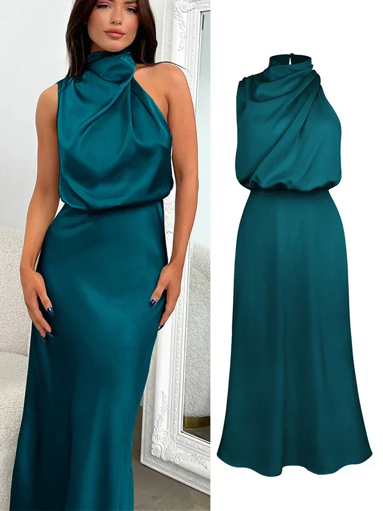 Glanzende asymmetrische midi-jurk voor dames