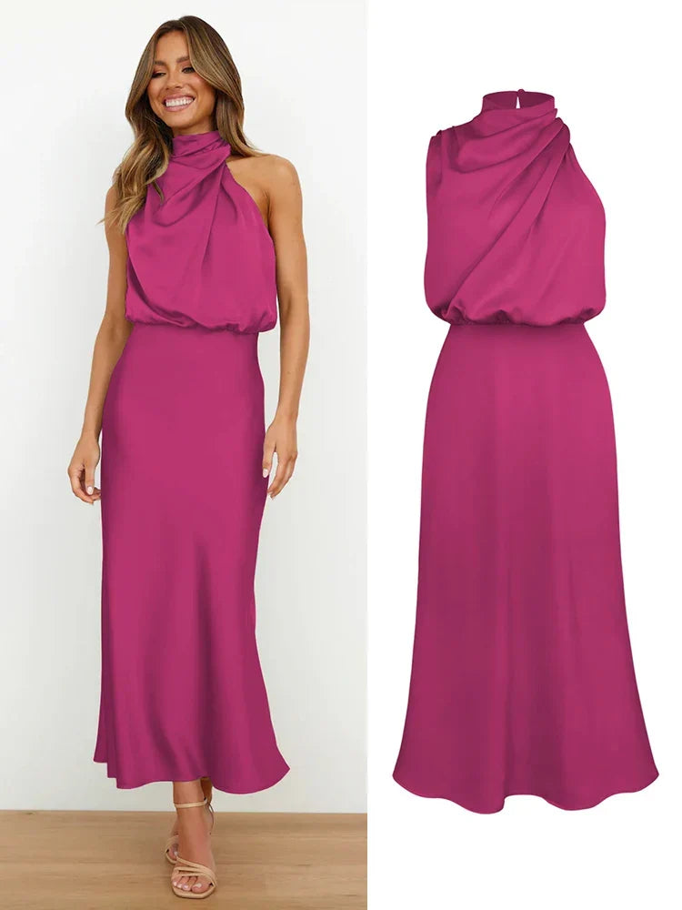 Glanzende asymmetrische midi-jurk voor dames