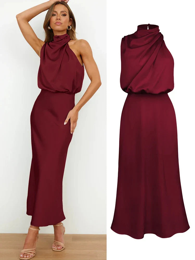 Glanzende asymmetrische midi-jurk voor dames
