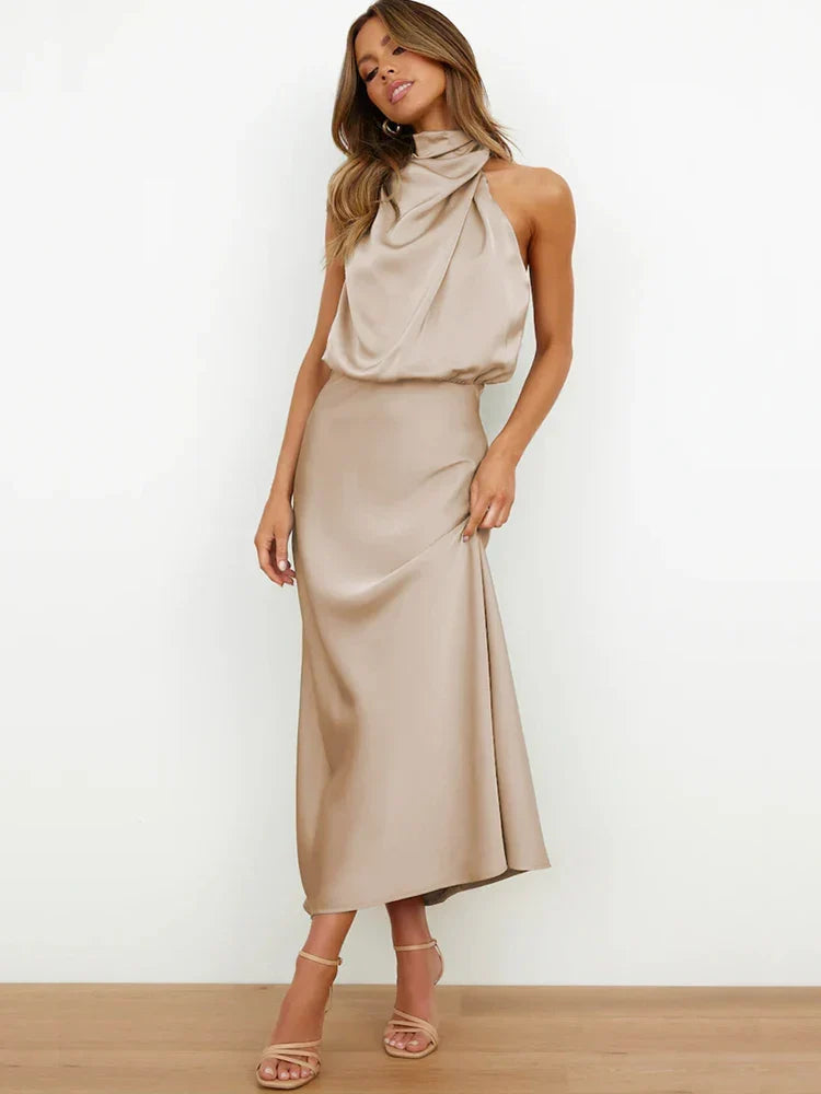 Glanzende asymmetrische midi-jurk voor dames