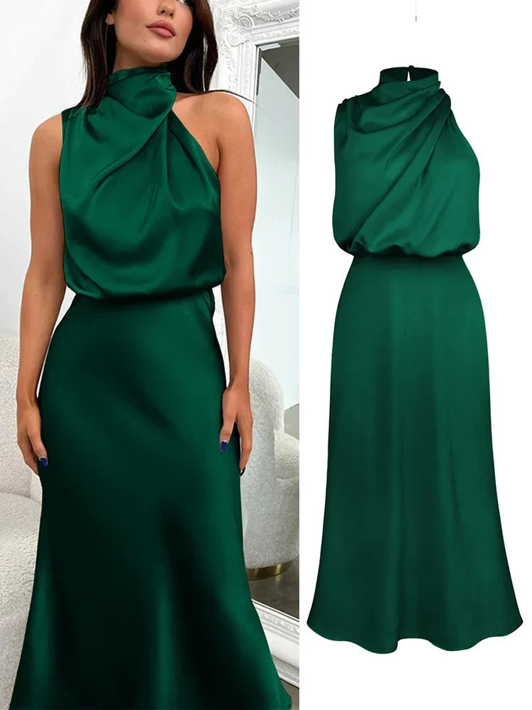 Glanzende asymmetrische midi-jurk voor dames