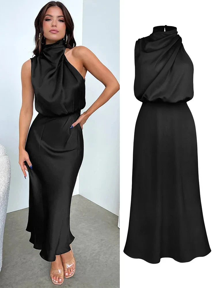 Glanzende asymmetrische midi-jurk voor dames