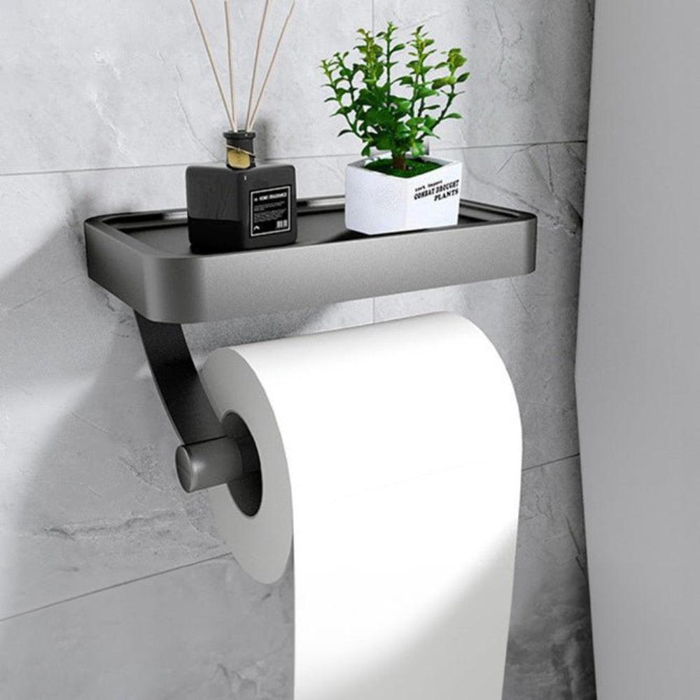 Toiletrolhouder met plank - Zilverkleurig roestvrij staal