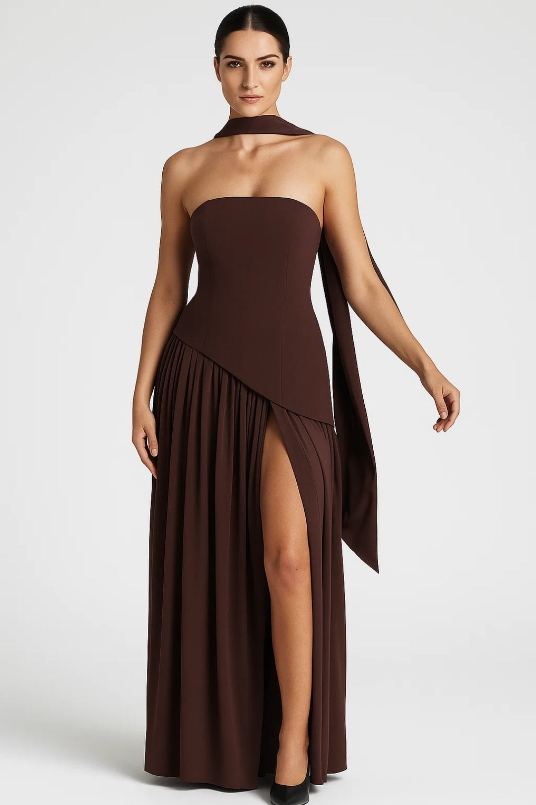 Maxi-jurk met corsettop en halterband