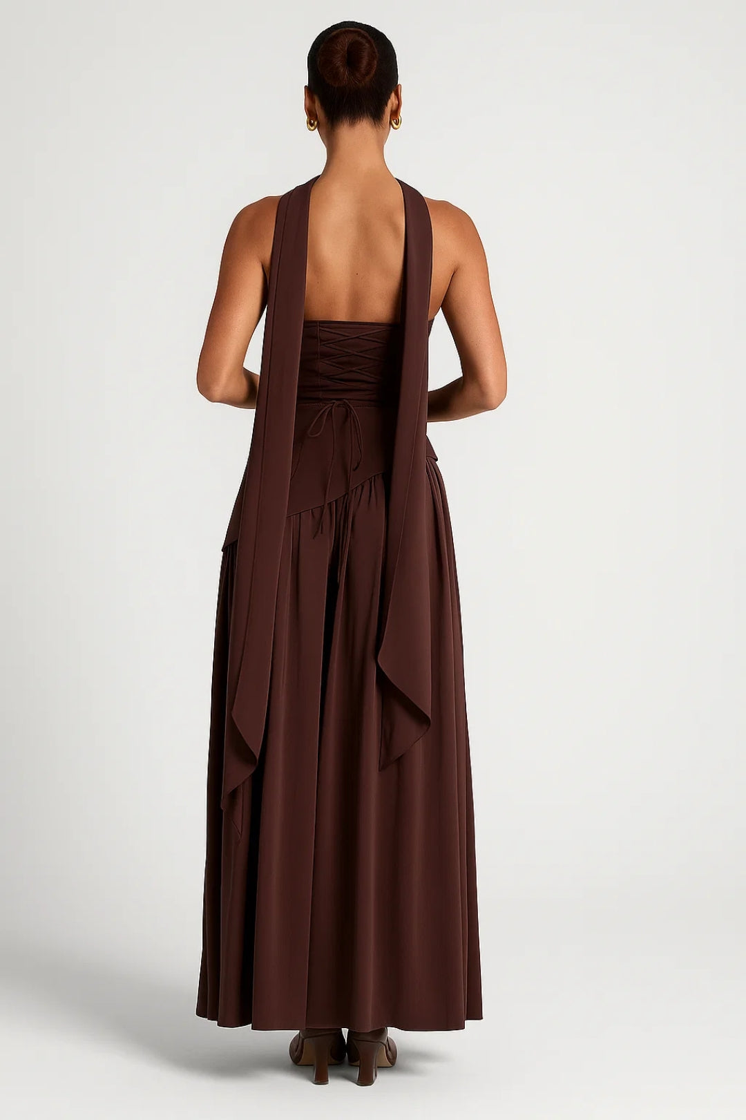 Maxi-jurk met corsettop en halterband