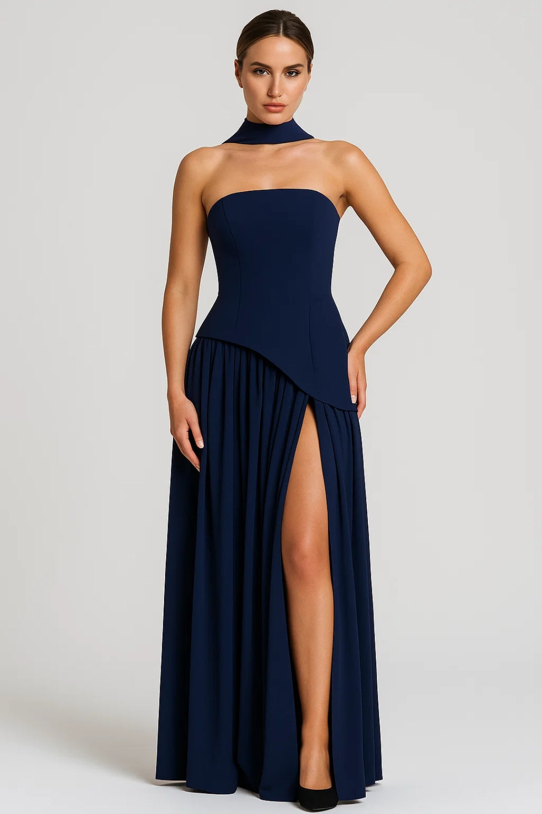 Maxi-jurk met corsettop en halterband