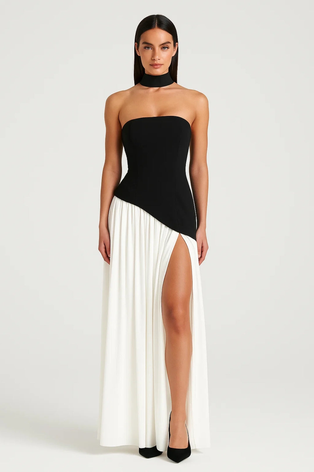Maxi-jurk met corsettop en halterband