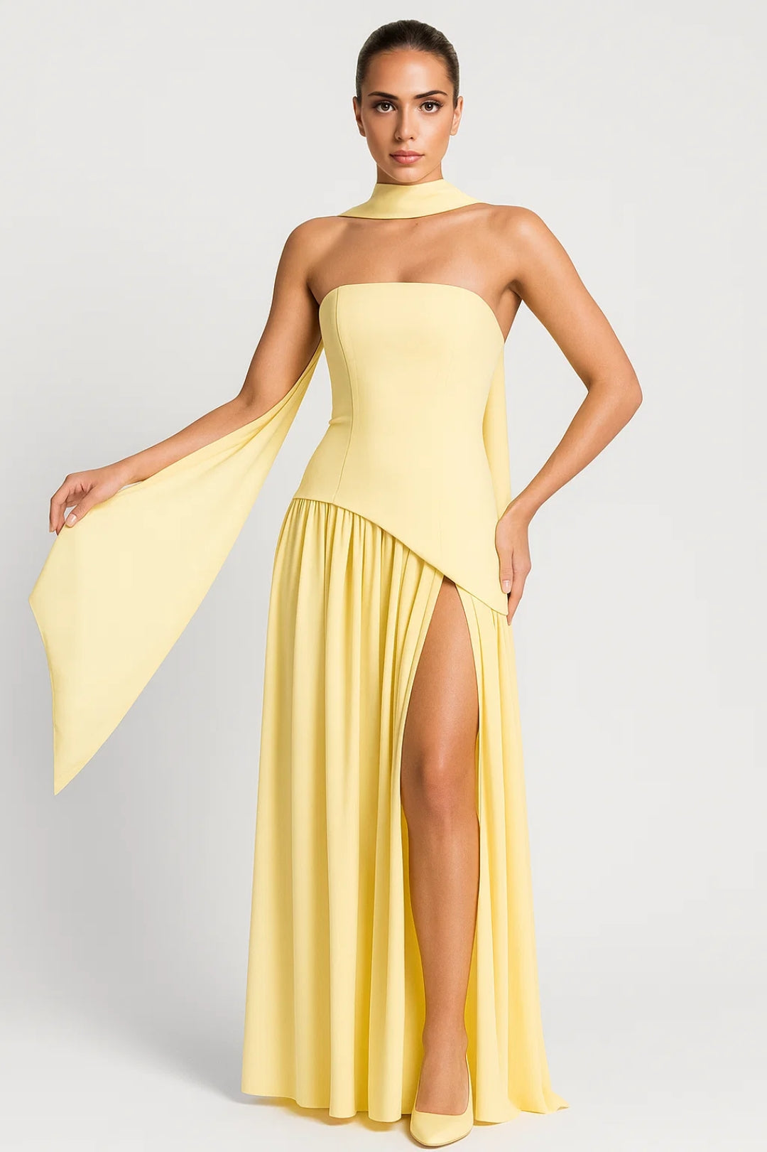 Maxi-jurk met corsettop en halterband