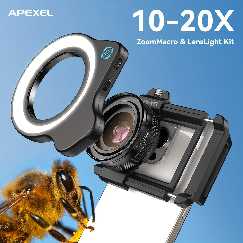 Smartphone-macrolensset met 10–20× vergroting en LED-licht