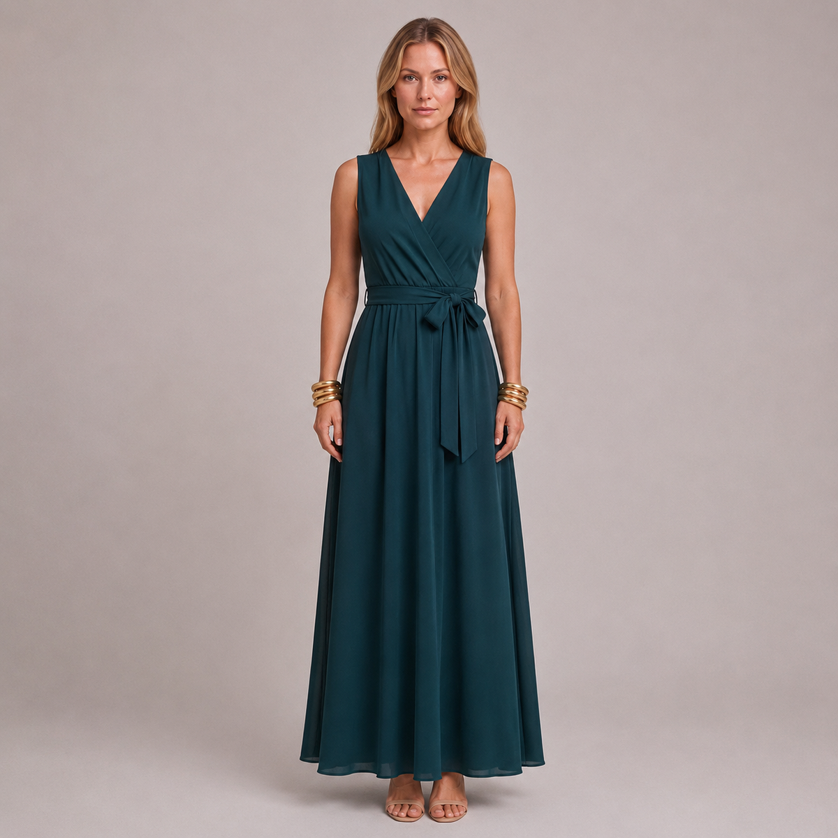 Elegante overslag maxi-jurk met tailleband
