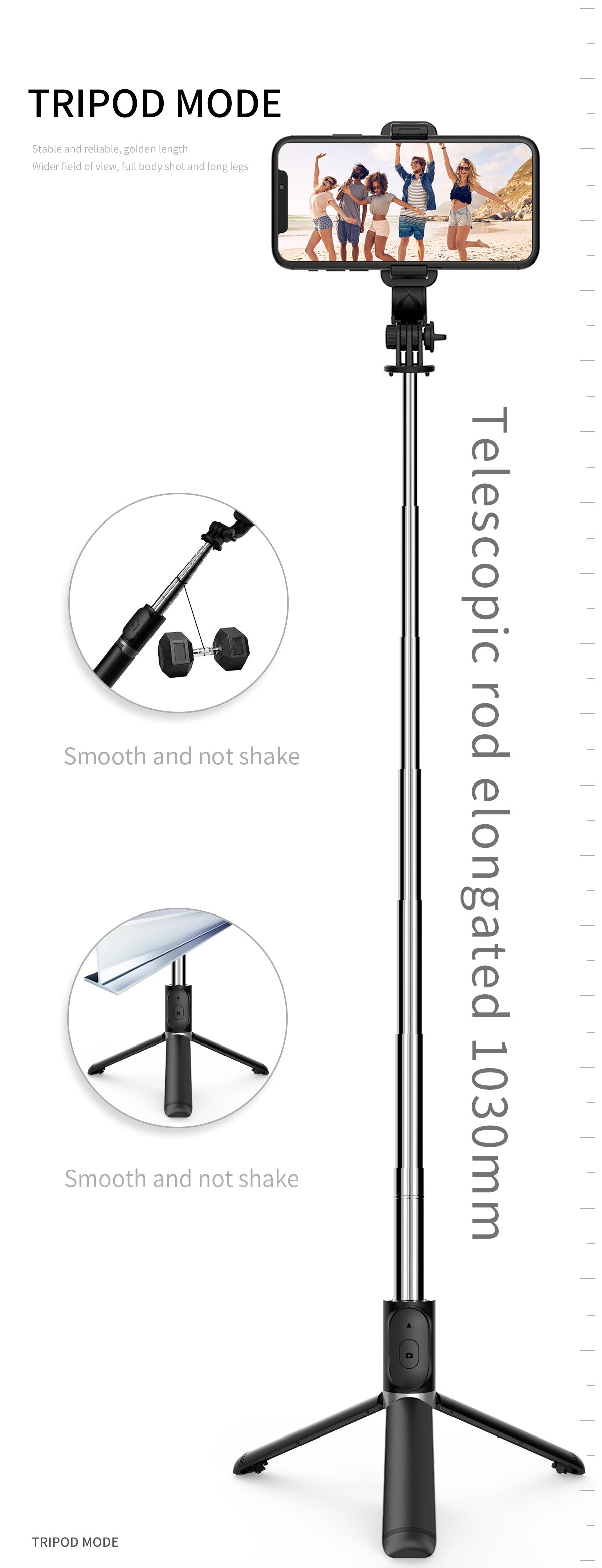 Uitschuifbare selfie-stick en smartphone­statief – 101,6 cm