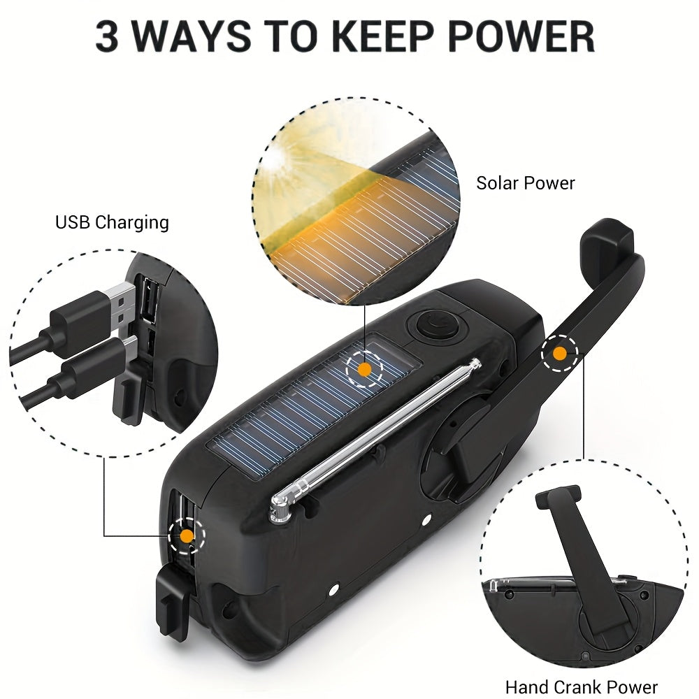 Noodradio met handslinger, zonnepaneel en 2000mAh-powerbank