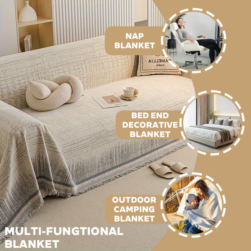 Chenille bankplaid - Scandinavische meubelbeschermer met franjes