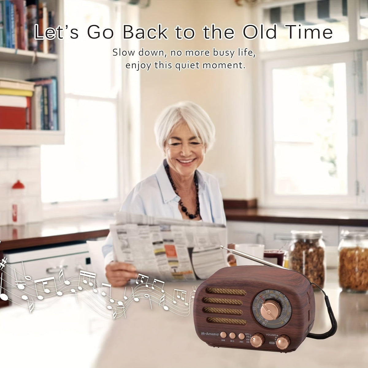 Draagbare retro radio met houtlook en draadloze luidspreker