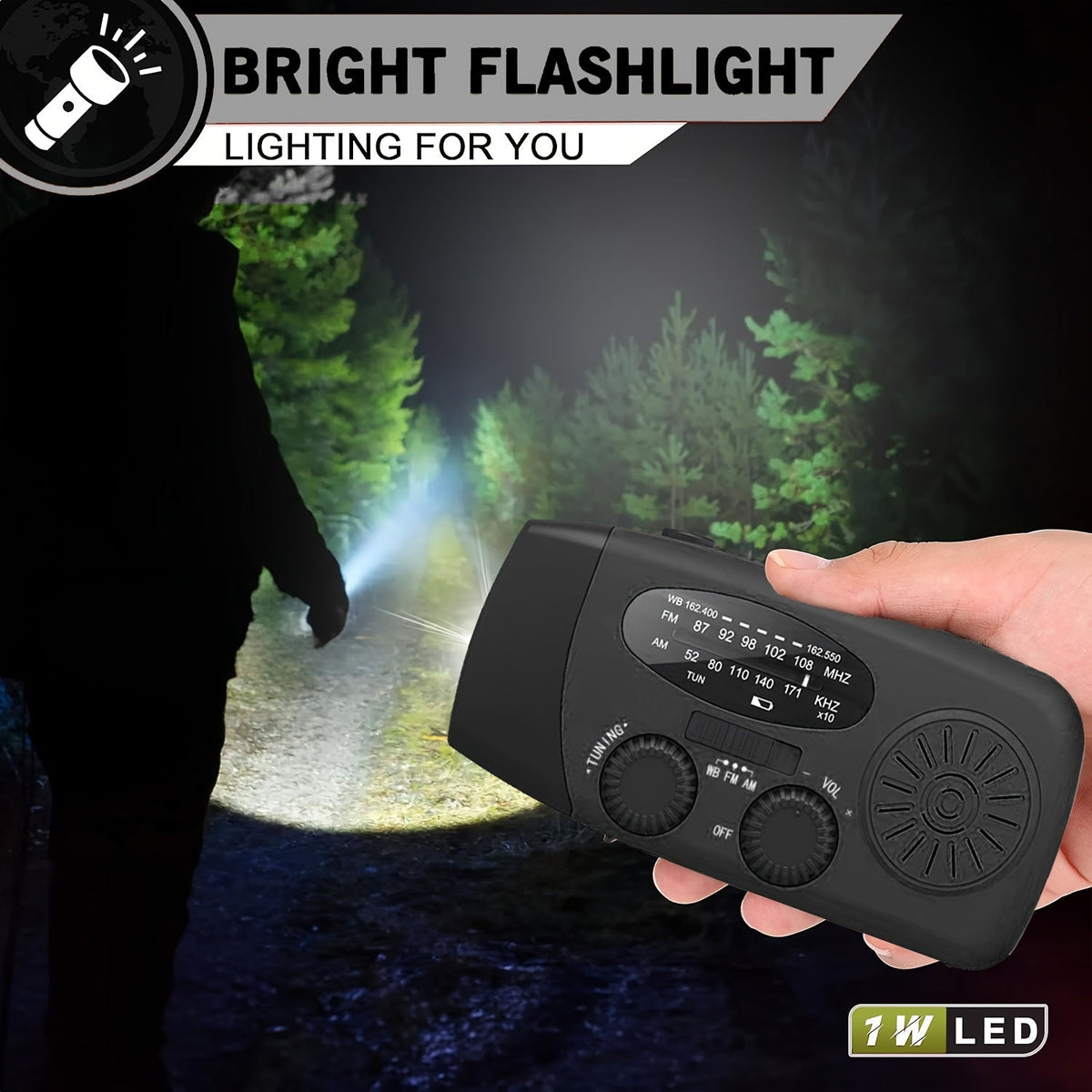 Noodradio met handslinger, zonnepaneel en 2000mAh-powerbank
