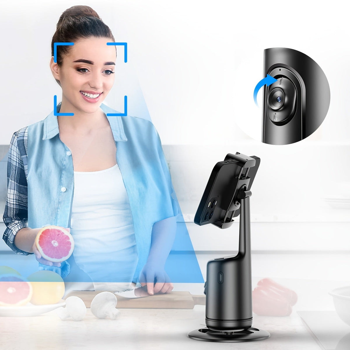 Automatisch volgende telefoonhouder met 360° rotatie