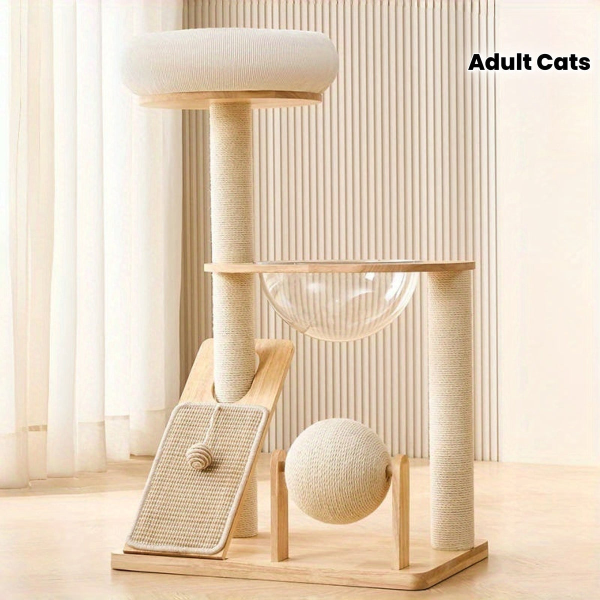 Houten Kattenboom met Ruimtecapsule, Condo en Krabpalen