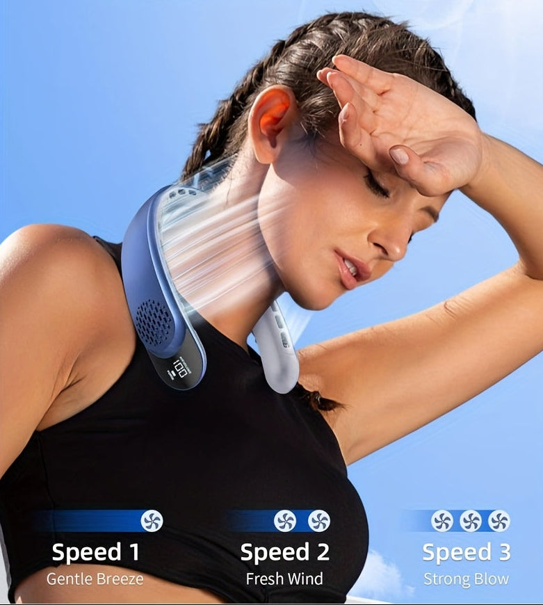 Oplaadbare nekventilator met LED-display en drie snelheden