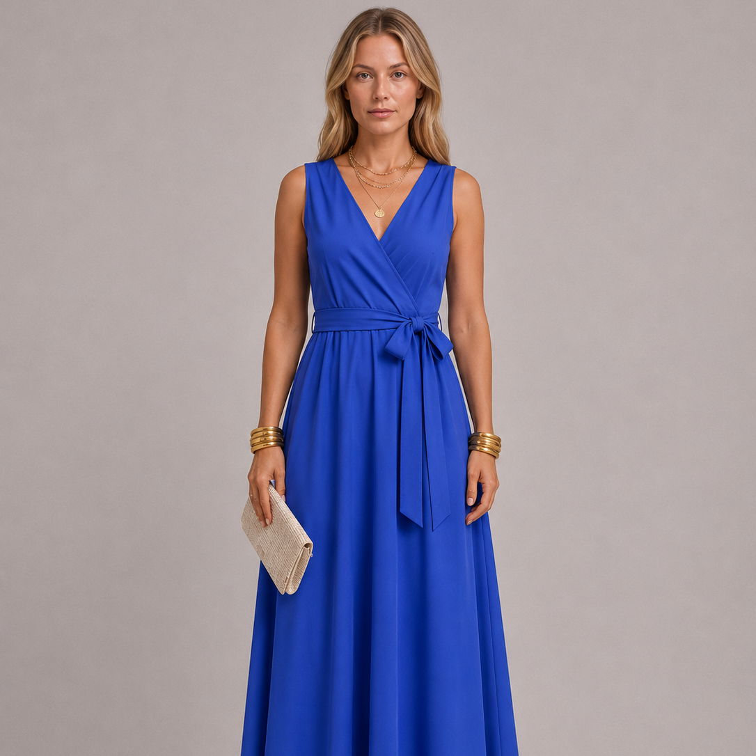 Elegante overslag maxi-jurk met tailleband