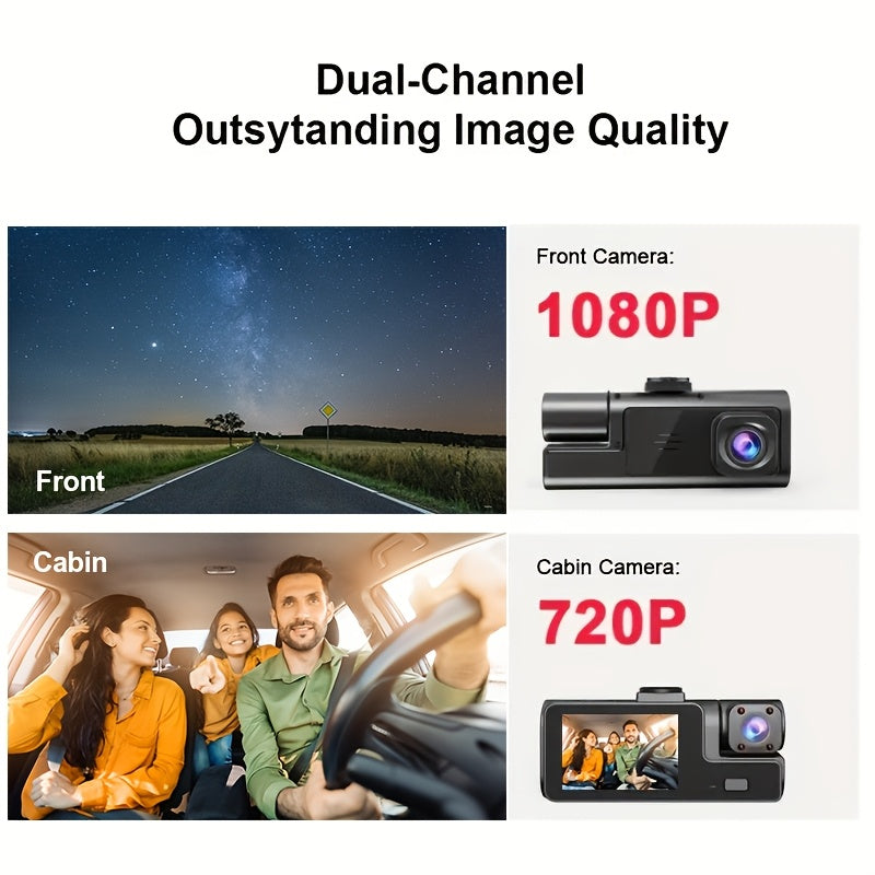 1080p dubbele dashcam voor weg en interieur
