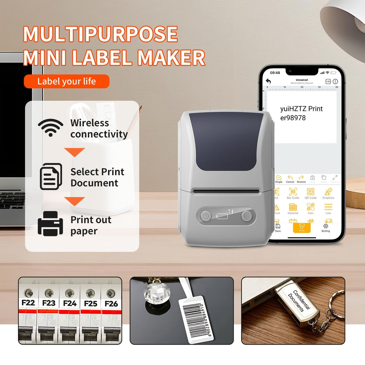 Draadloze mini-labelprinter voor smartphones