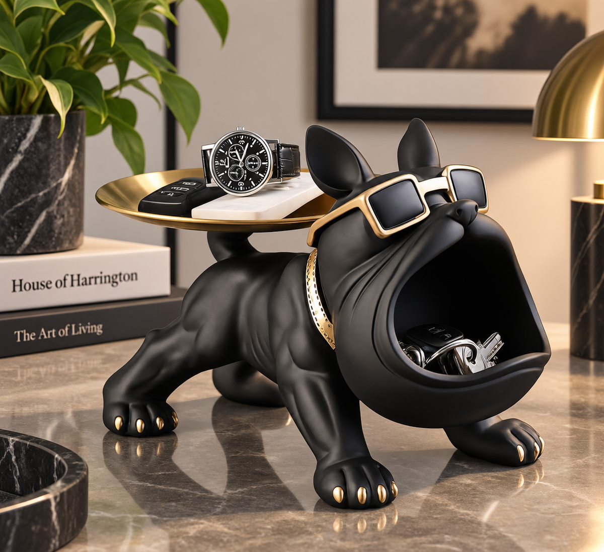 Franse bulldog butler - Polyresin opbergbak en decoratie