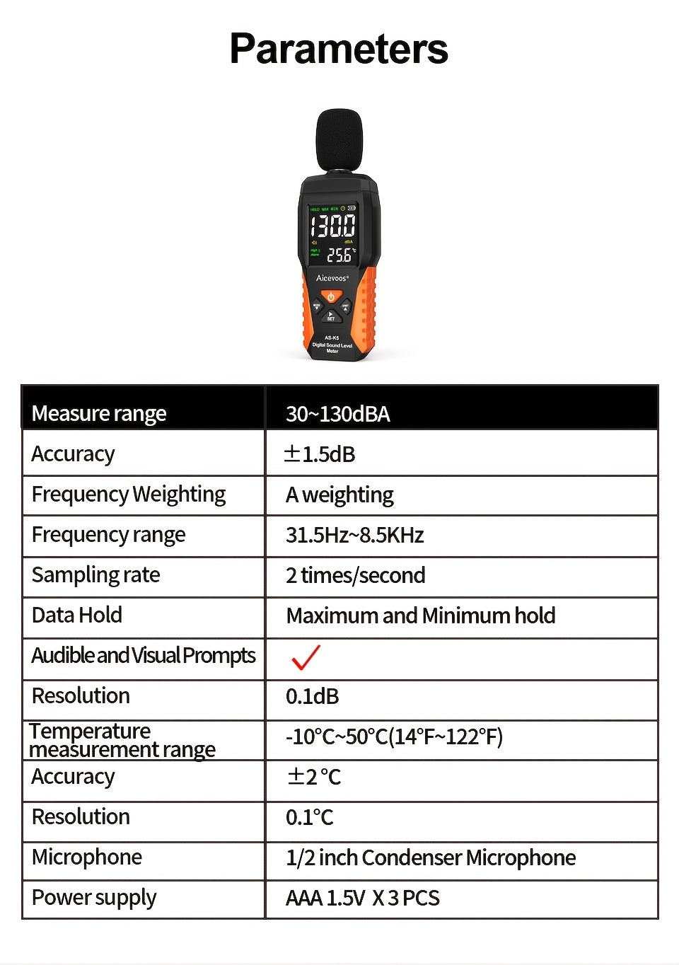 Draagbare digitale geluidsmeter – 30 tot 130 dB