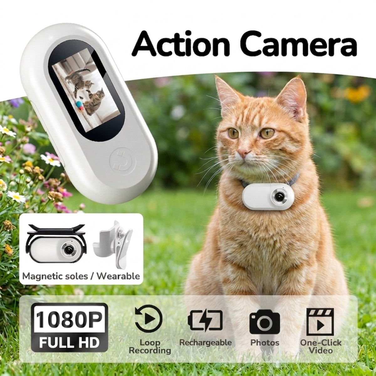 Slimme 1080p Huisdiercamera met Halsband en Nachtzicht